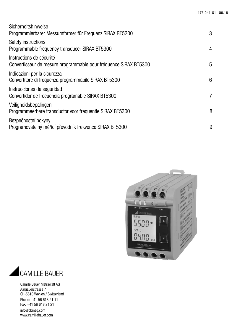 Page 1 de la notice Instructions de sécurité Camille Bauer SIRAX BT5300