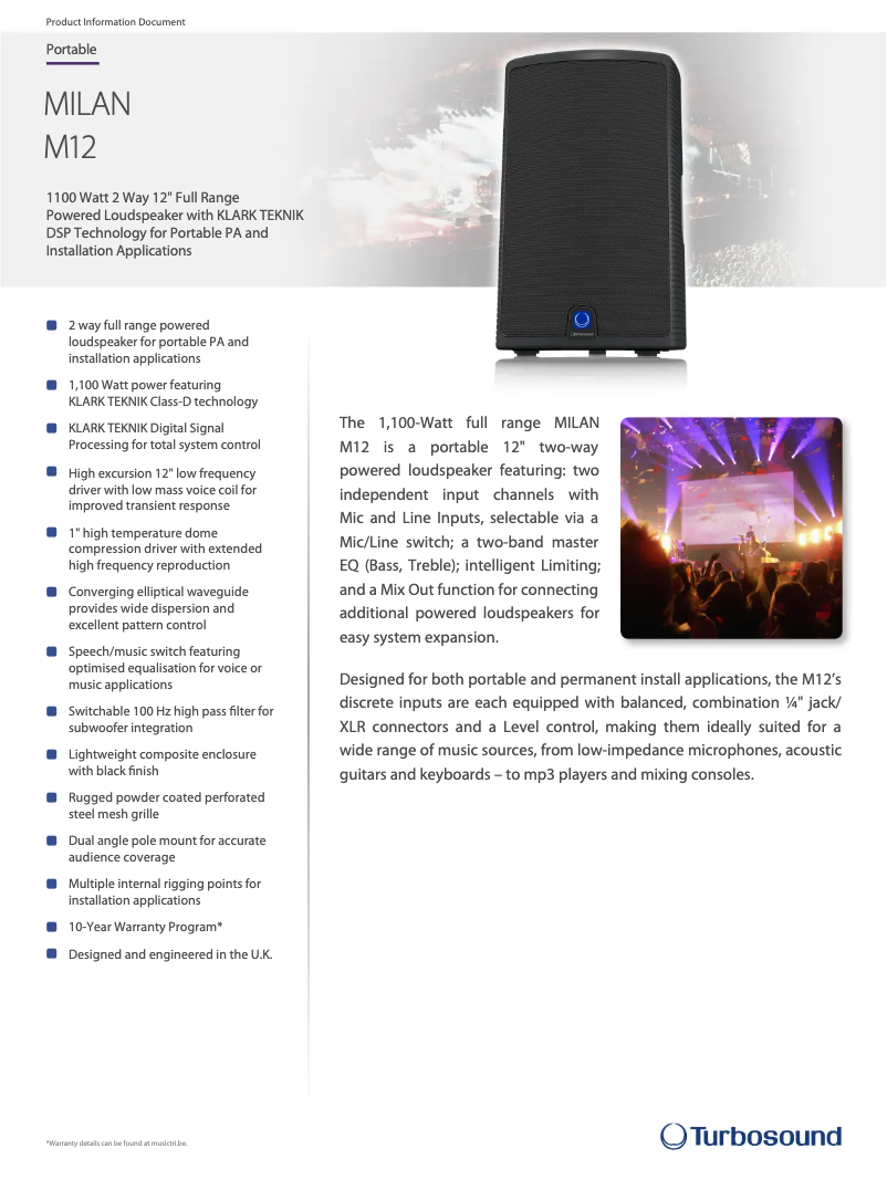 Page n°1 - Fiche technique Turbosound Milan M12