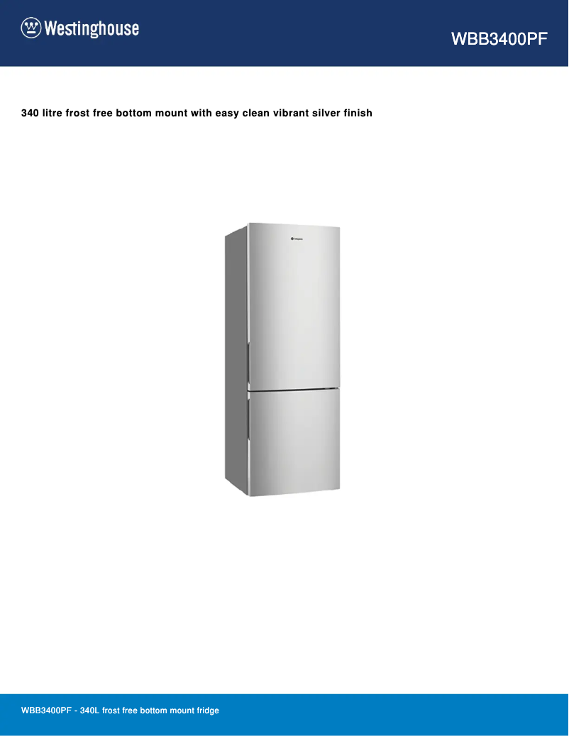 Page 1 de la notice Fiche technique Westinghouse WBB3400PF