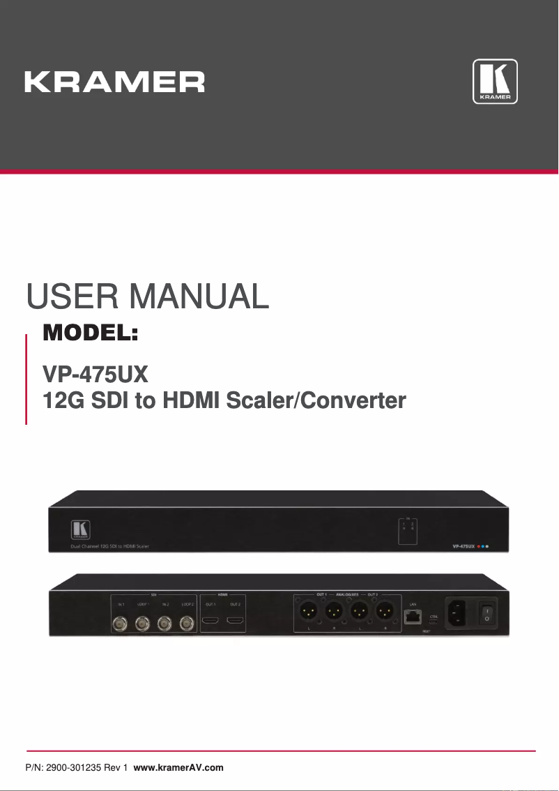 Page n°1 - Manuel utilisateur Kramer VP-475UX