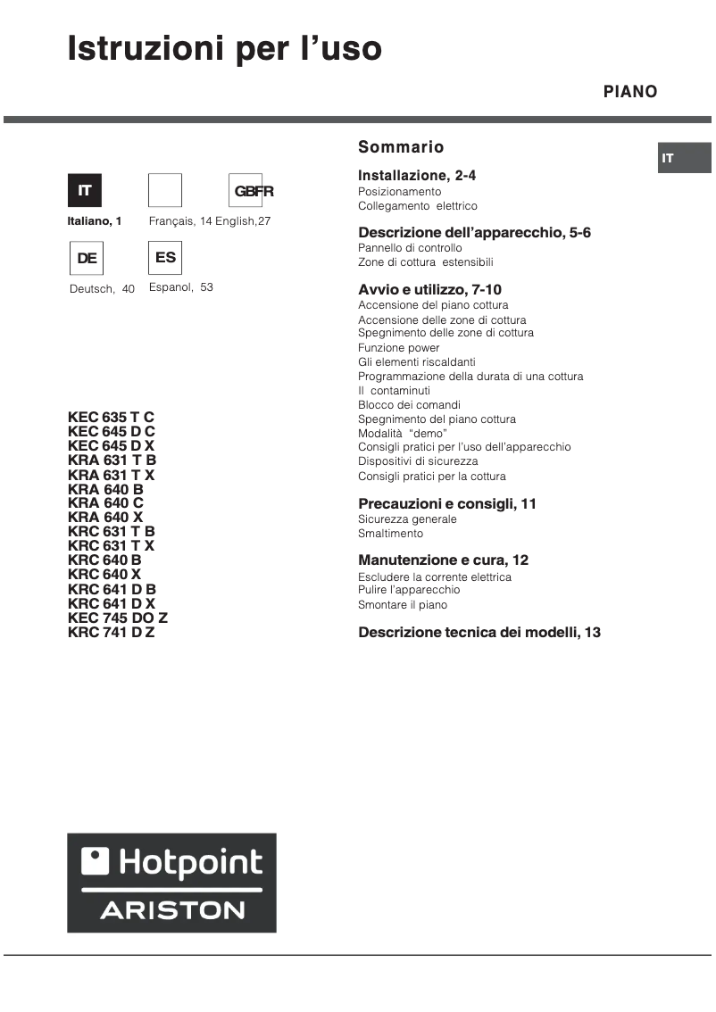 Page n°1 - Manuel utilisateur Hotpoint Ariston KRC 741 DZ