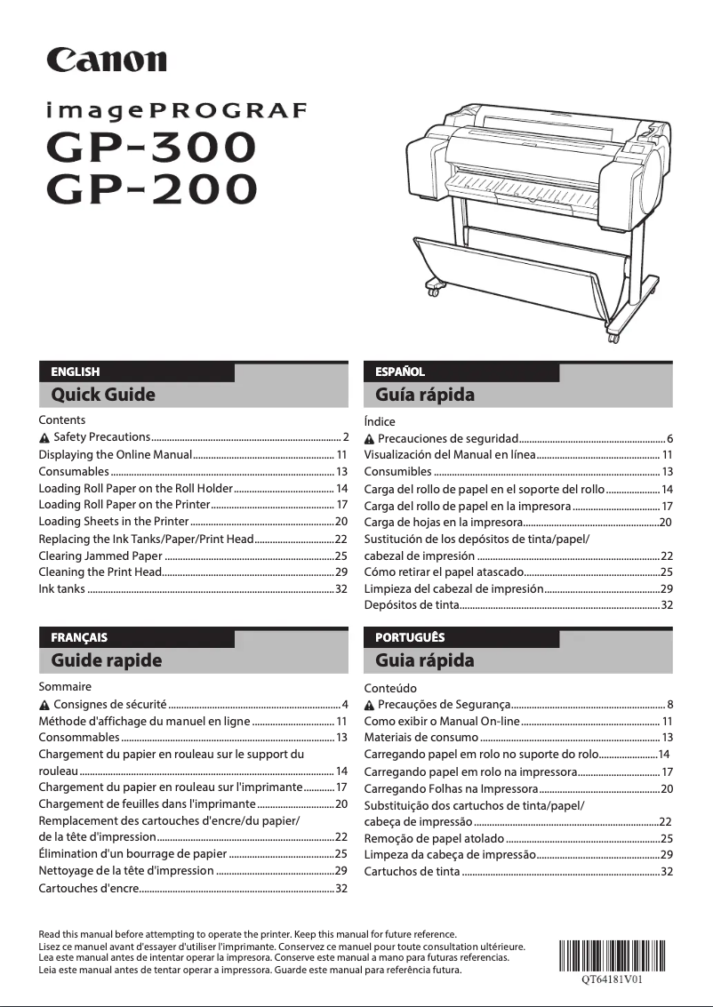 Image de la première page du manuel de l'appareil imagePROGRAF GP-300