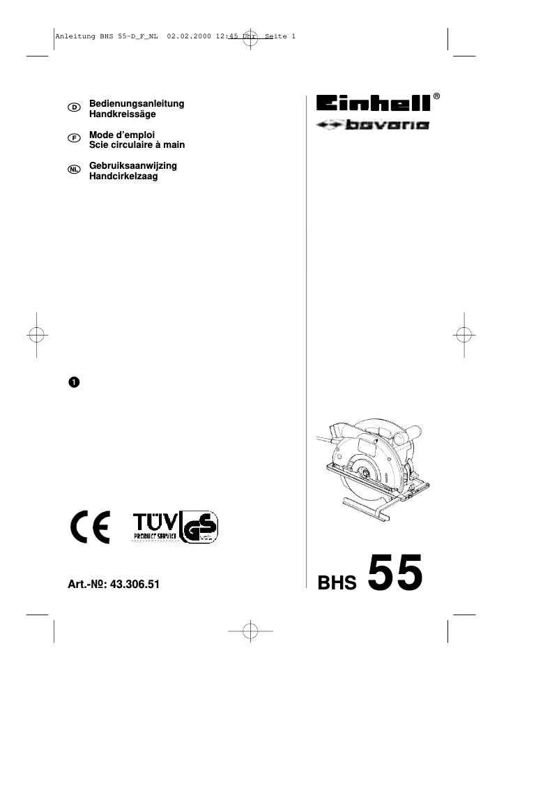 Page n°1 - Manuel utilisateur Bavaria by Einhell BHS 55