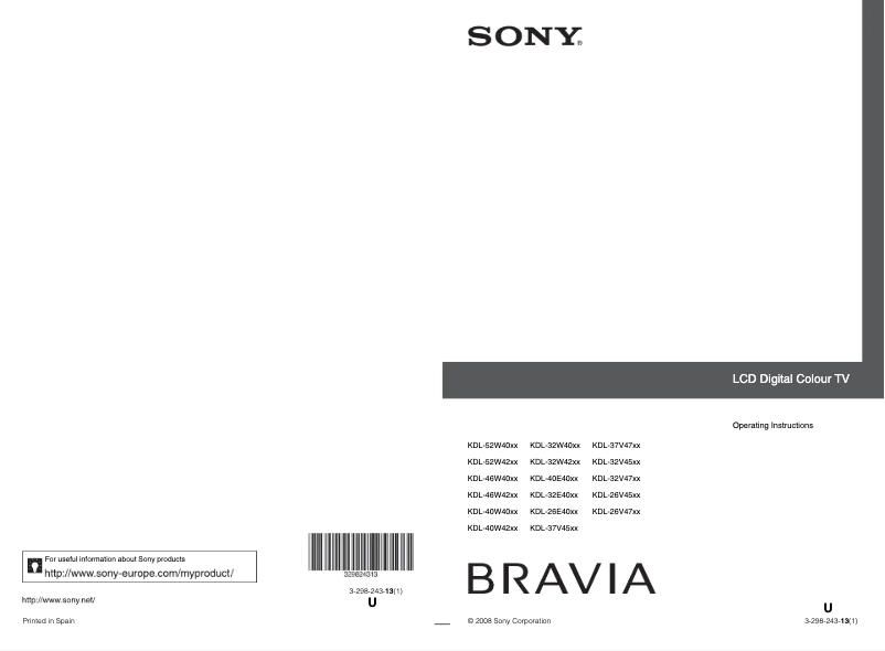 Page 1 de la notice Manuel utilisateur Sony Bravia KDL-40E4000E