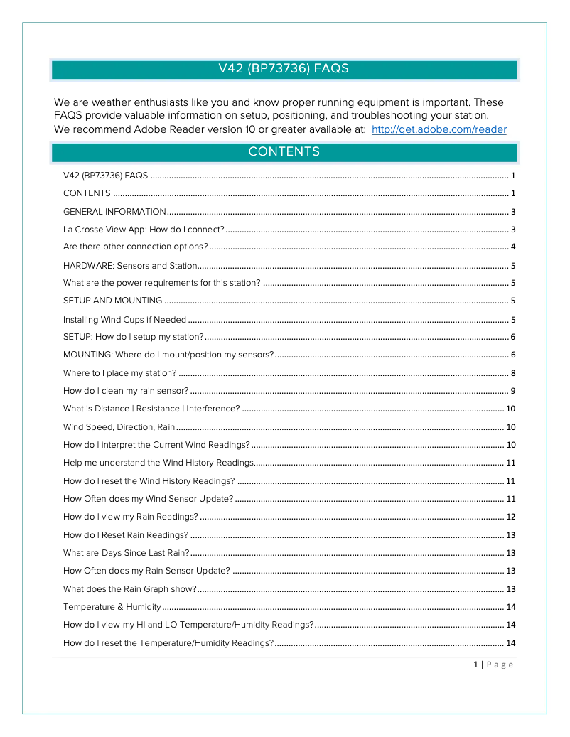 Page 1 de la notice FAQ La Crosse Technology V42-PRO