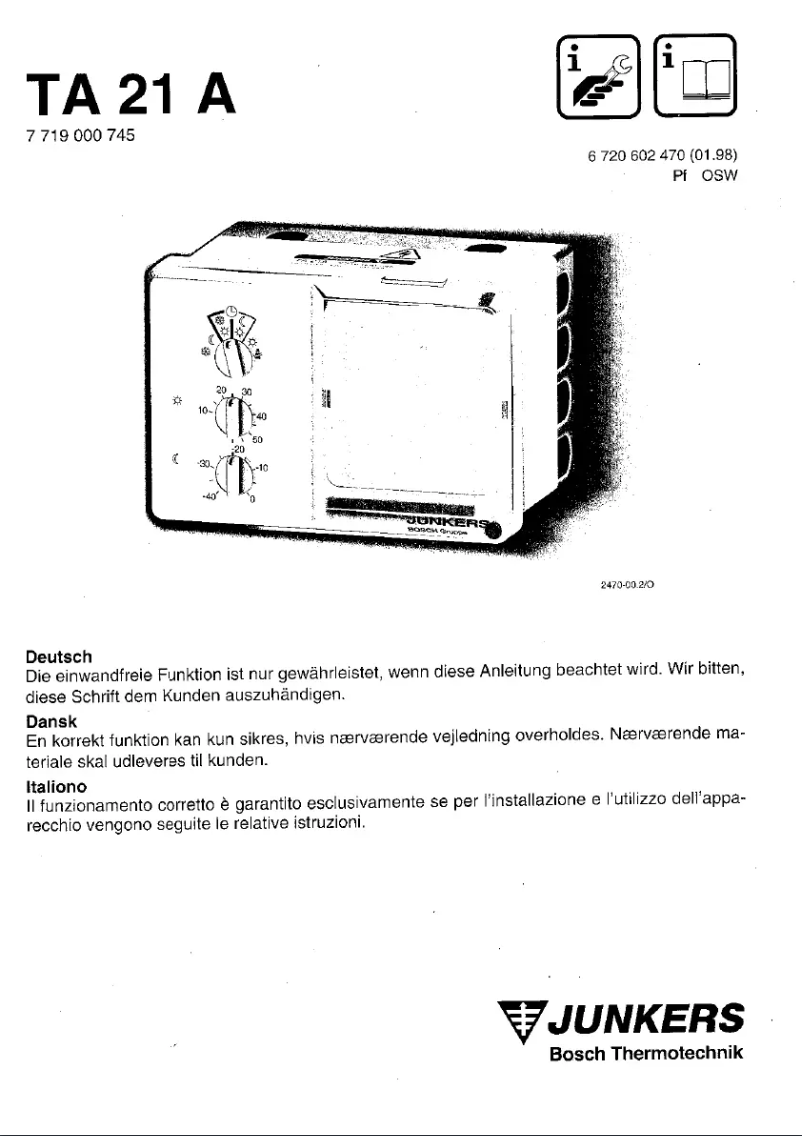 Page n°1 - Manuel utilisateur Junkers TA 21 A