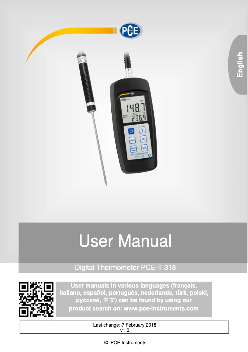 Page n°1 - Manuel utilisateur PCE Instruments PCE-T 318