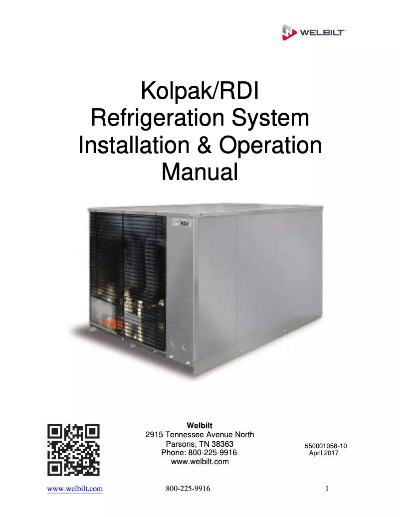 Page 1 of the manual User Manual Kolpak Polar Pak PX7-086-CT