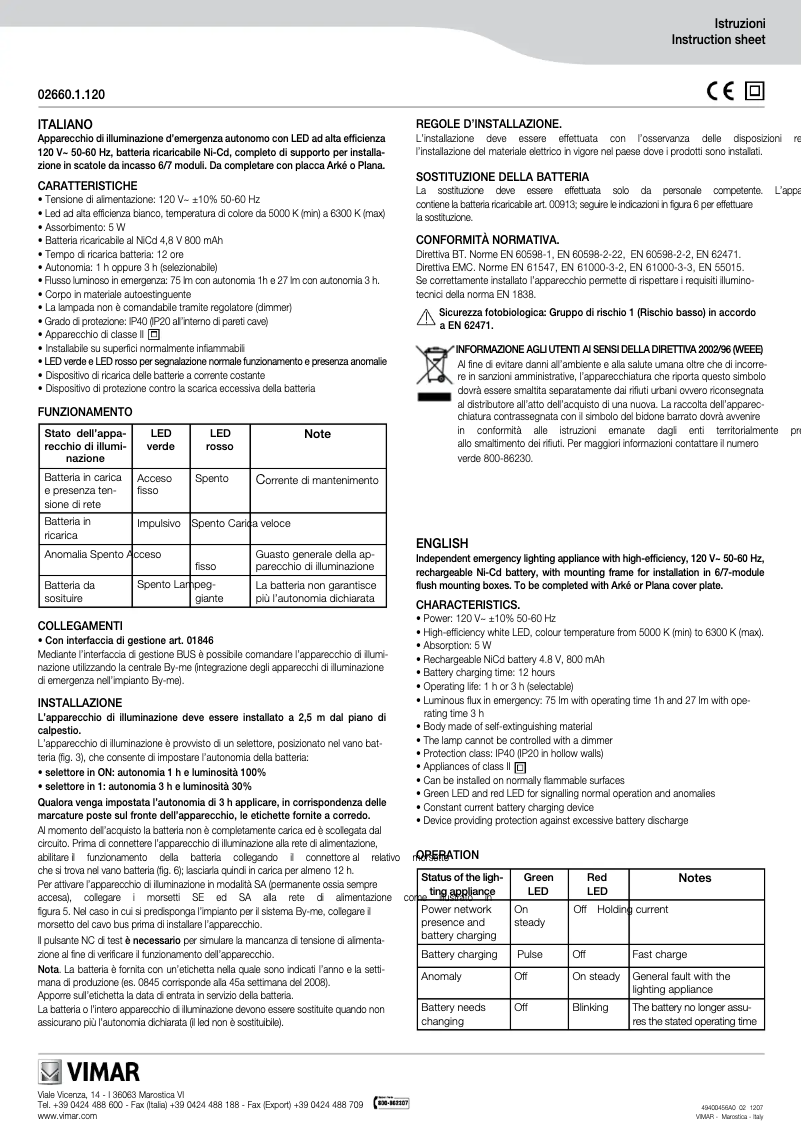 Página 1 del manual Manual de usuario Vimar 02660.1.120