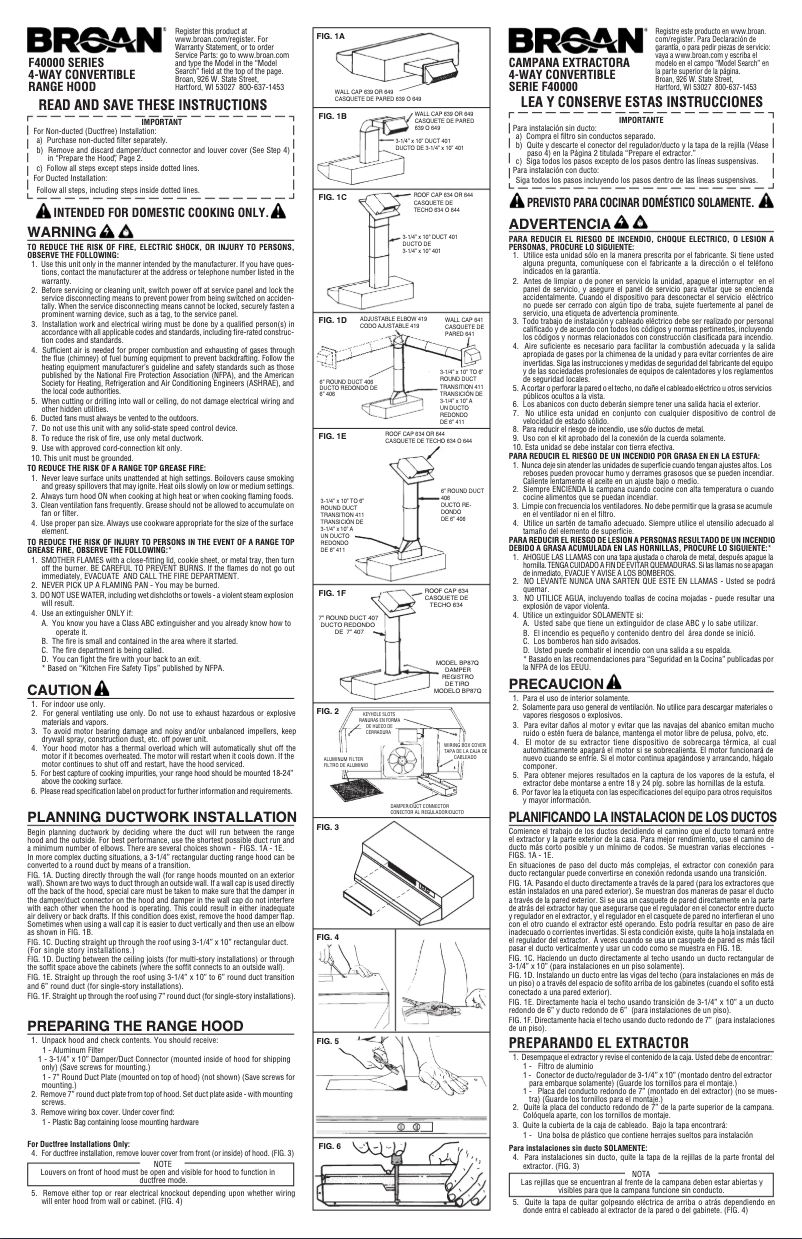 Page 1 de la notice Guide d'installation Broan F402411