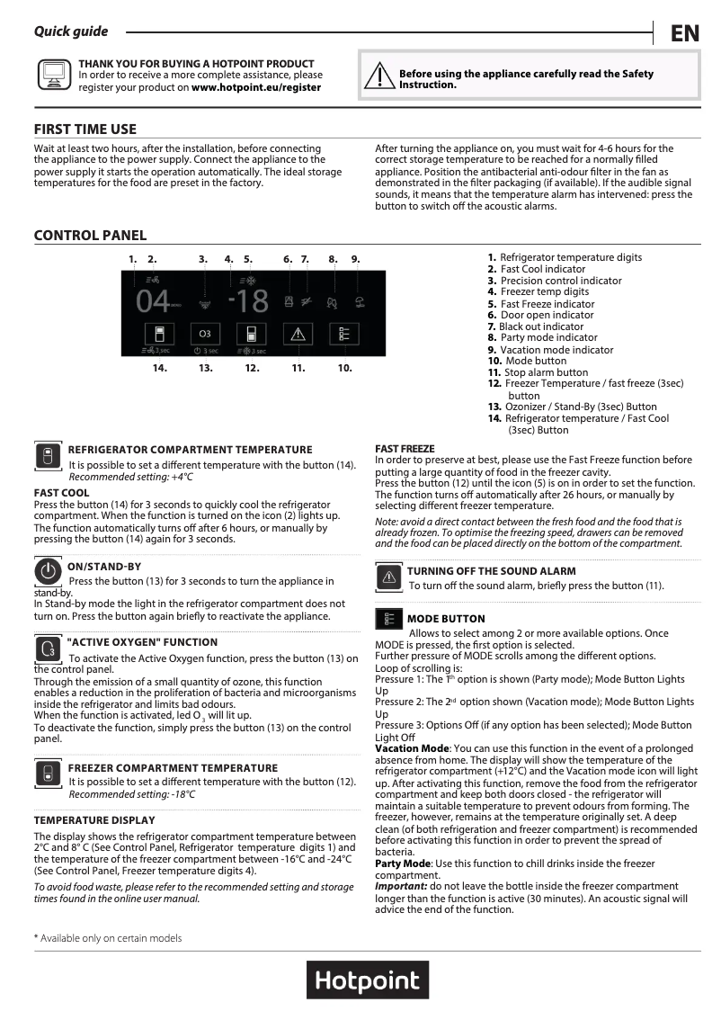 Page 1 de la notice Manuel utilisateur Hotpoint HTC18 T532 UK