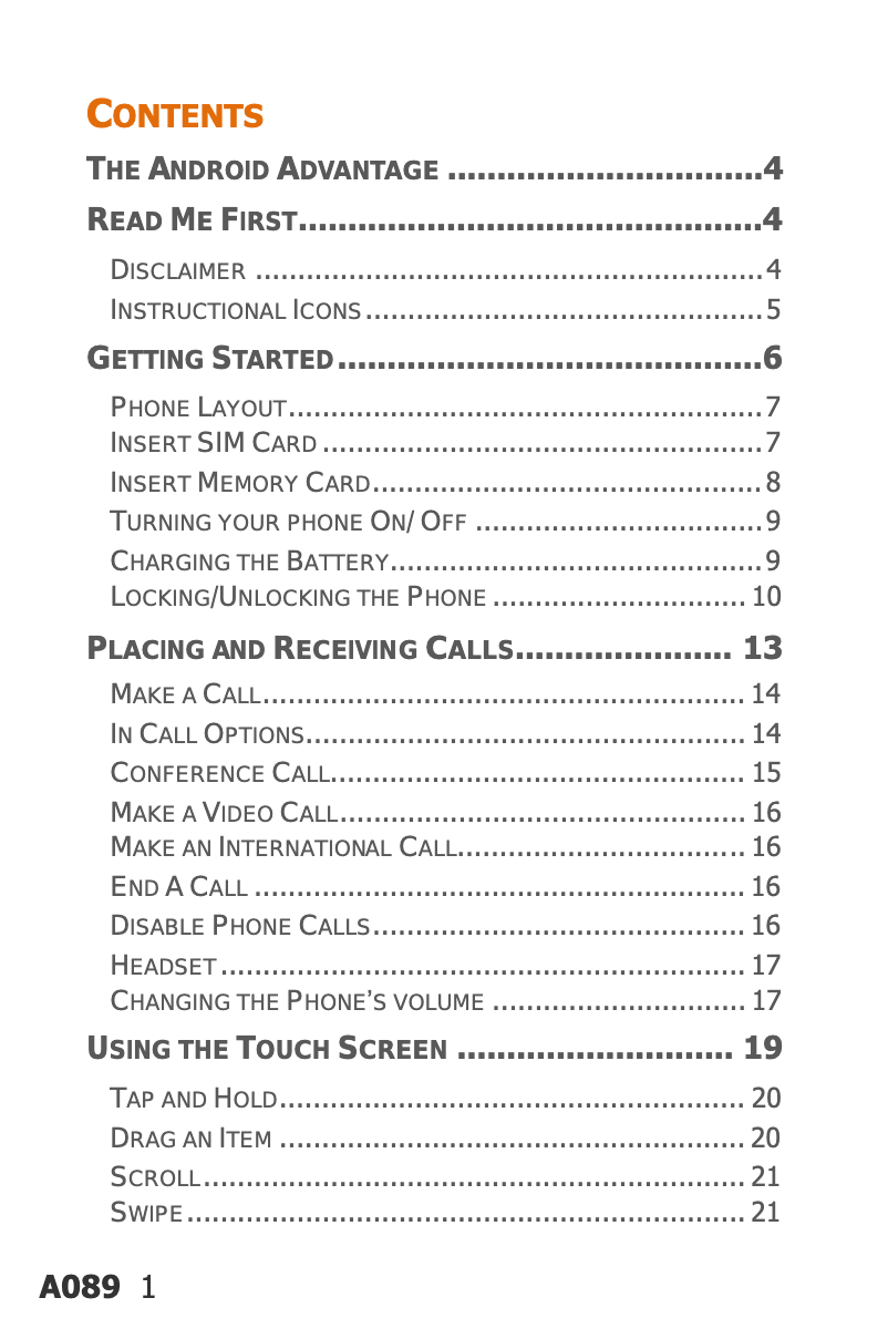 Page n°1 - Manuel utilisateur Micromax Bolt A089
