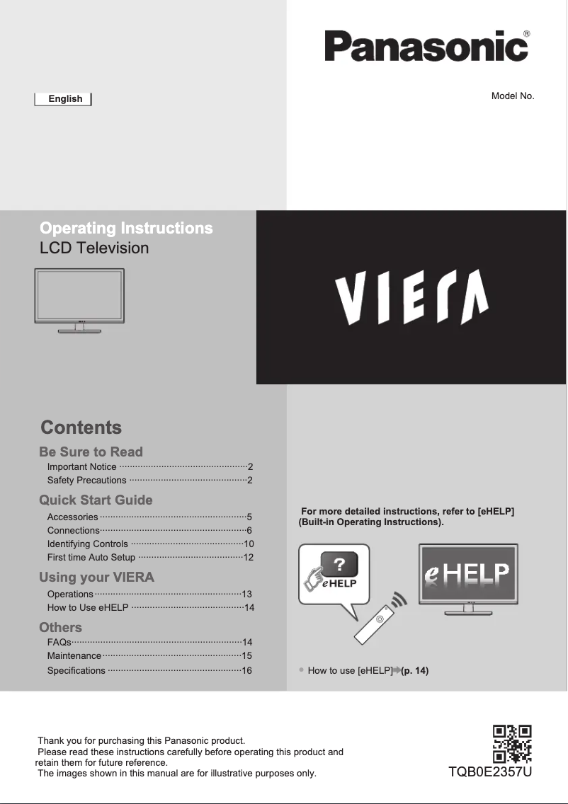 Page 1 de la notice Guide de démarrage rapide Panasonic Viera TX-L24X6B