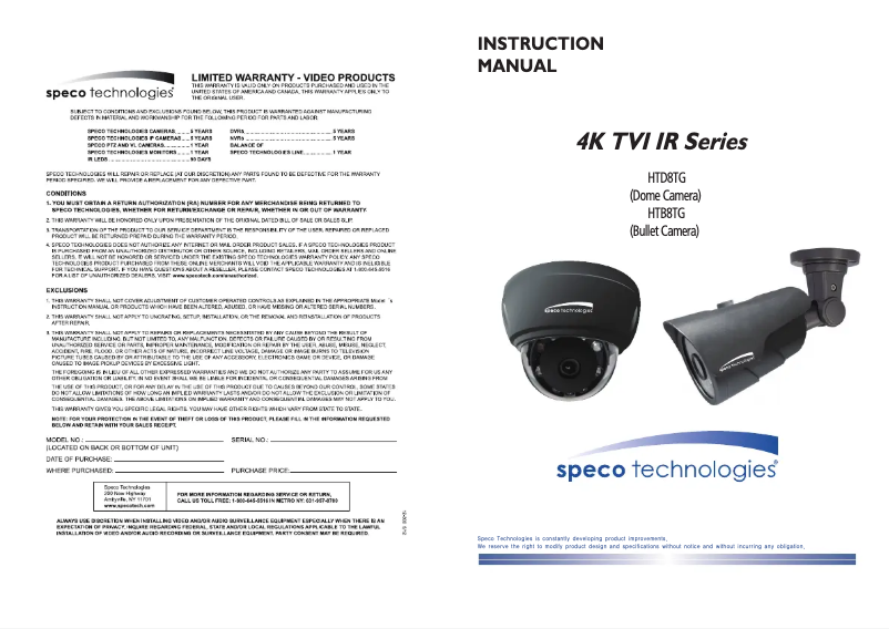 Página 1 del manual Manual de usuario Speco Technologies HTD8TG
