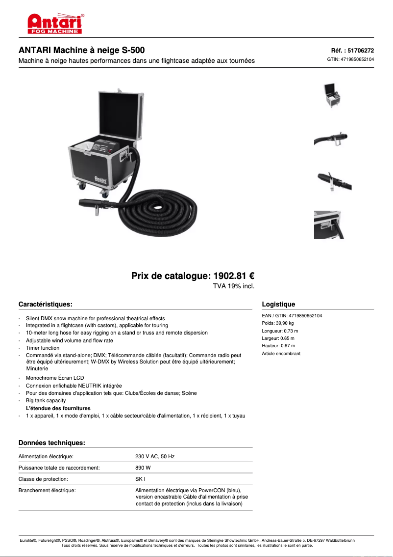 Page 1 de la notice Fiche technique Antari S-500