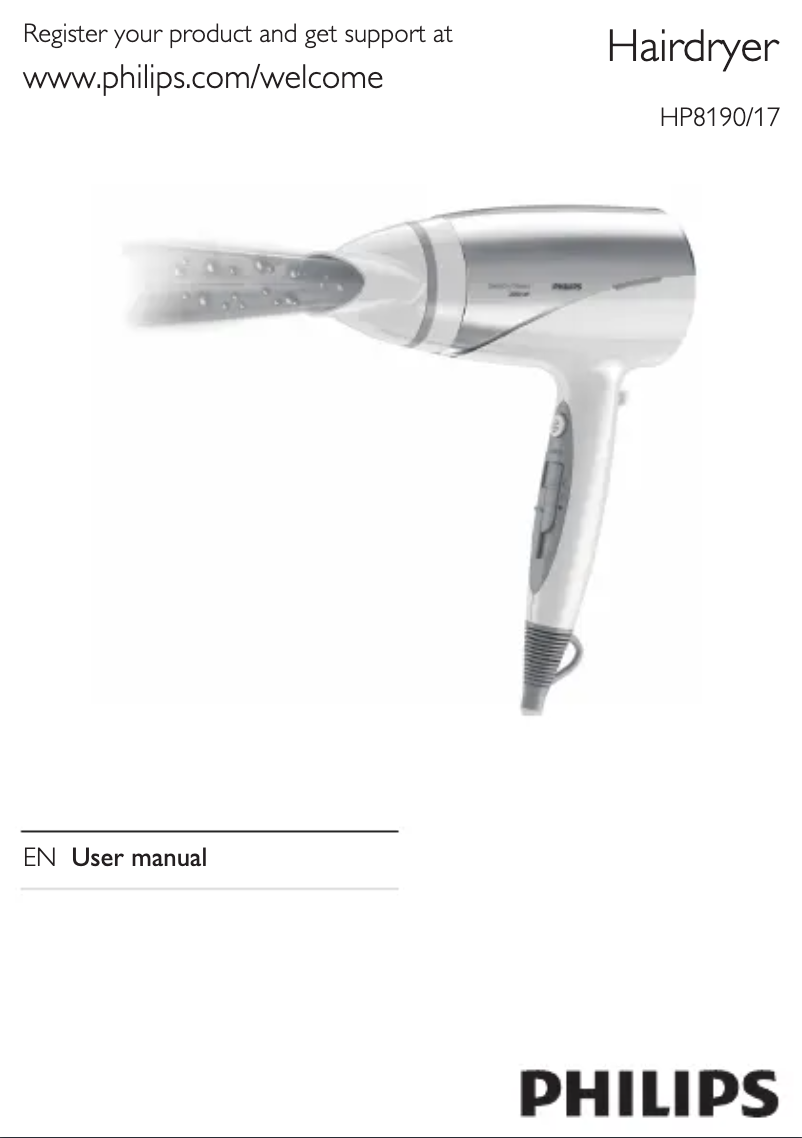 Page n°1 - Manuel utilisateur Philips SalonDry Silence HP8190