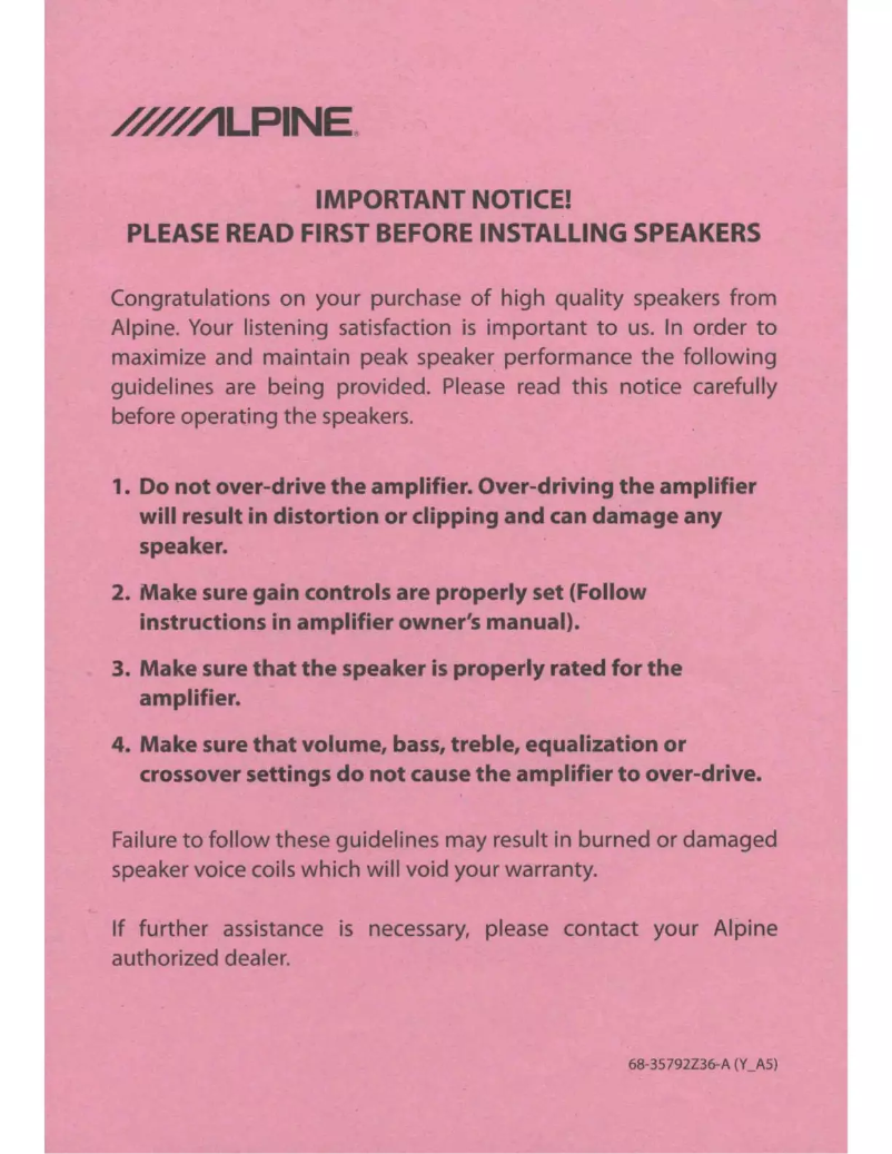 Page 1 de la notice Manuel utilisateur Alpine R-S65C.2