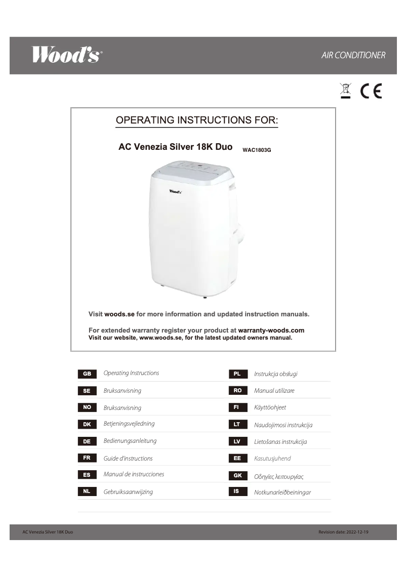 Page 1 de la notice Manuel utilisateur Wood's AC Venezia 18K Duo