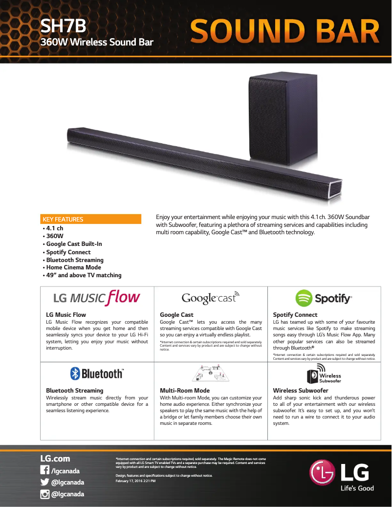 Página 1 del manual Ficha técnica LG SH7B