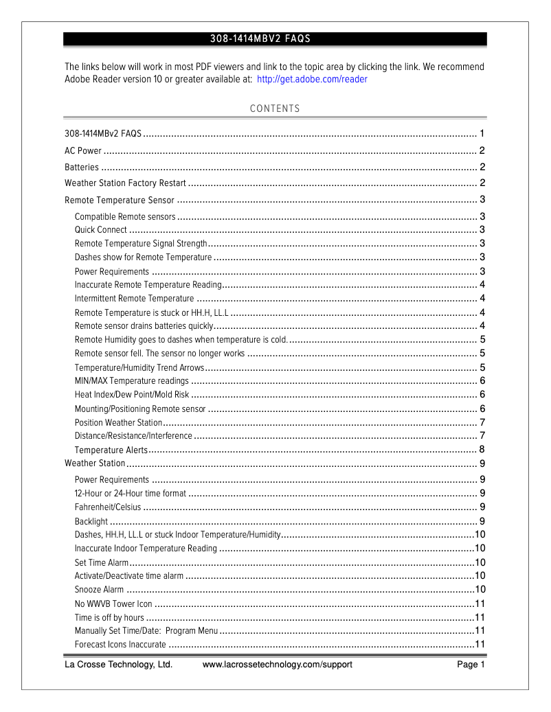 Page 1 of the manual FAQ La Crosse Technology 308-1414MBV2