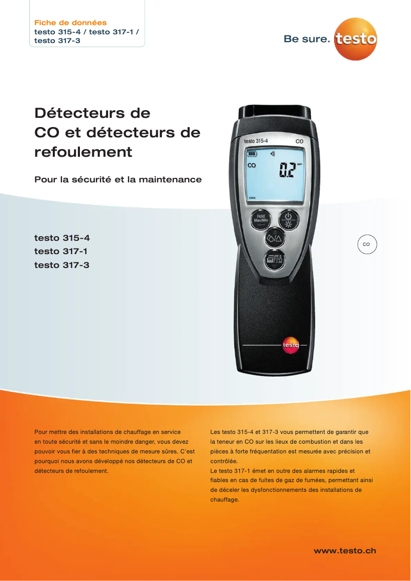 Page 1 de la notice Fiche technique Testo 315-4