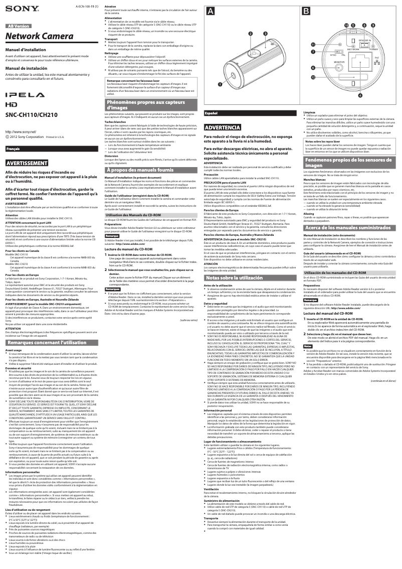 Page 1 de la notice Manuel utilisateur Sony SNC-CH110