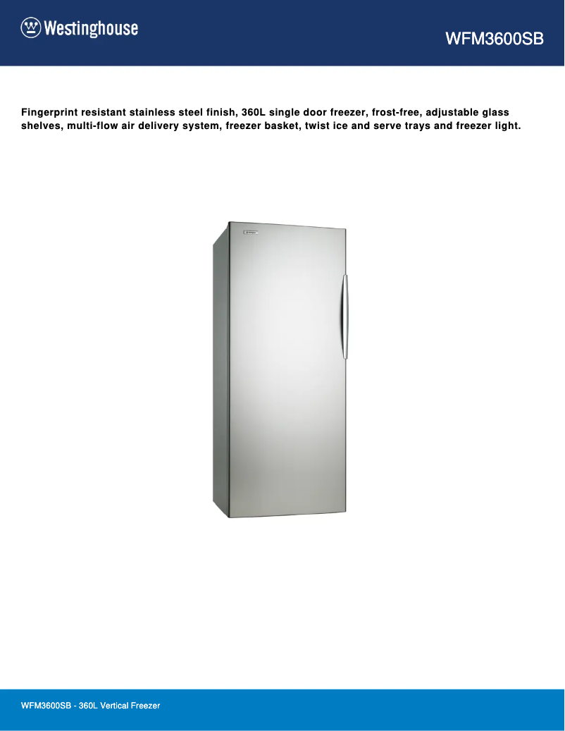 Page n°1 - Fiche technique Westinghouse WFM3600SB