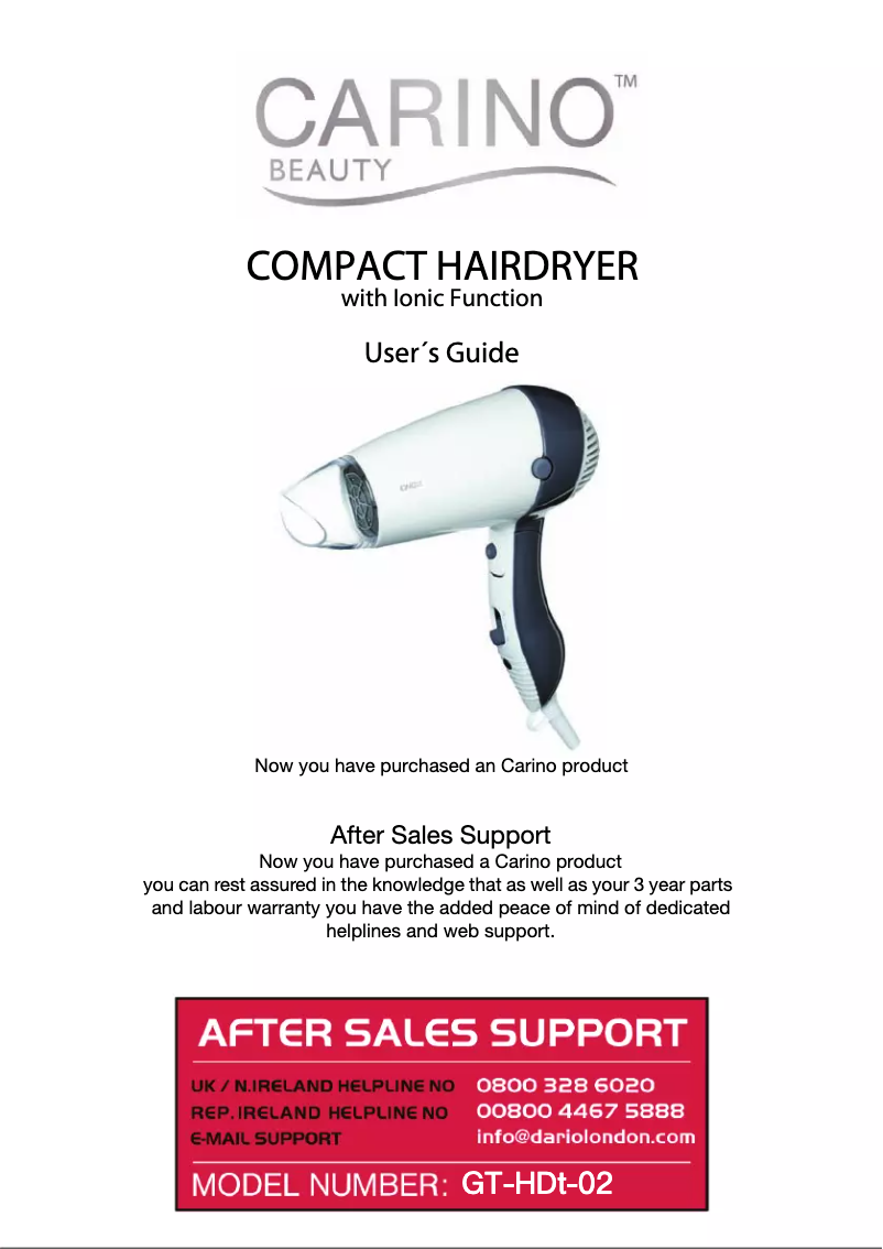 Page n°1 - Manuel utilisateur Carino Beauty GT-HDt-02