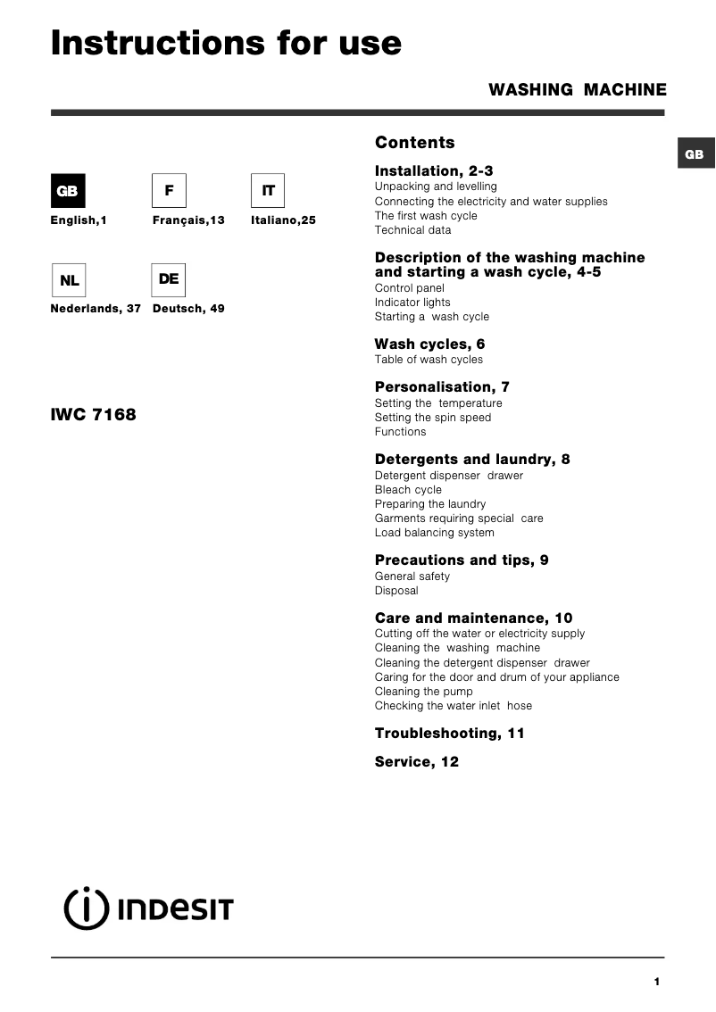 Image de la première page du manuel de l'appareil IWC 7168