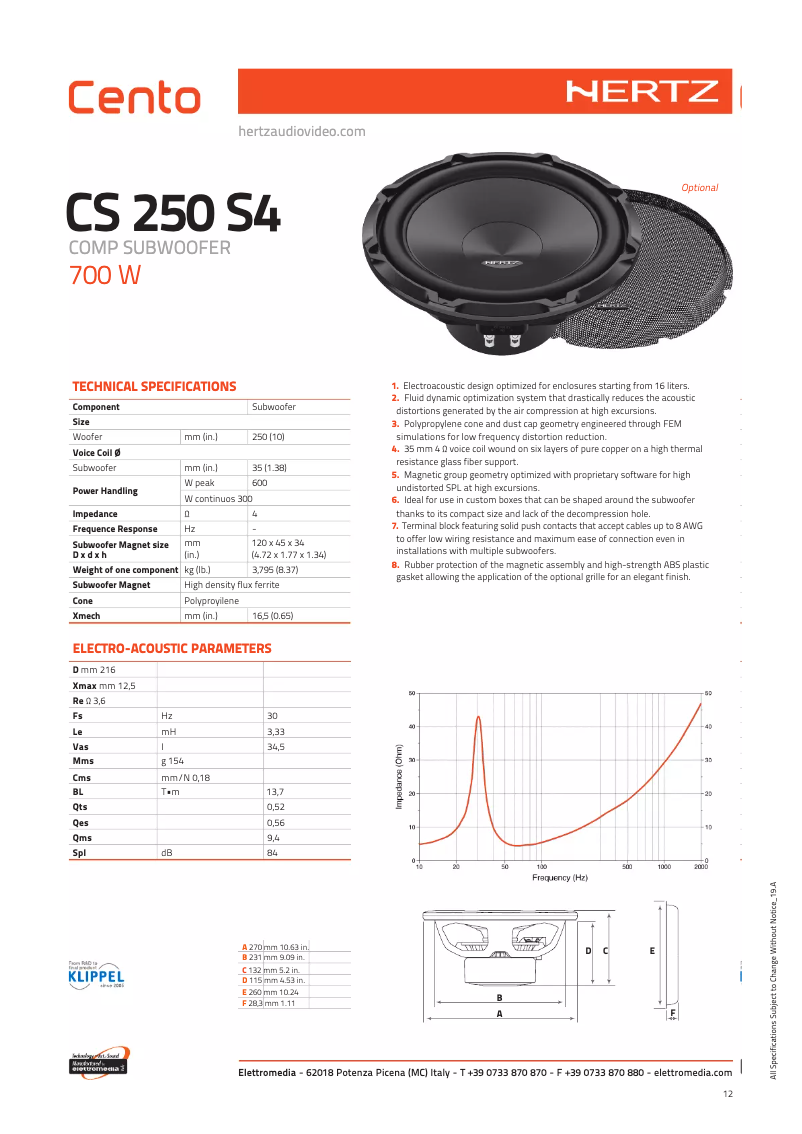 Page n°1 - Fiche technique Hertz Cento CS 250 S4