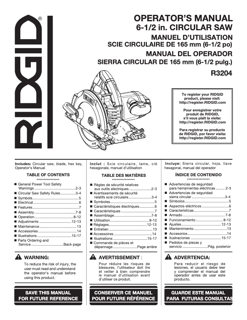 Page n°1 - Manuel utilisateur Ridgid R3204