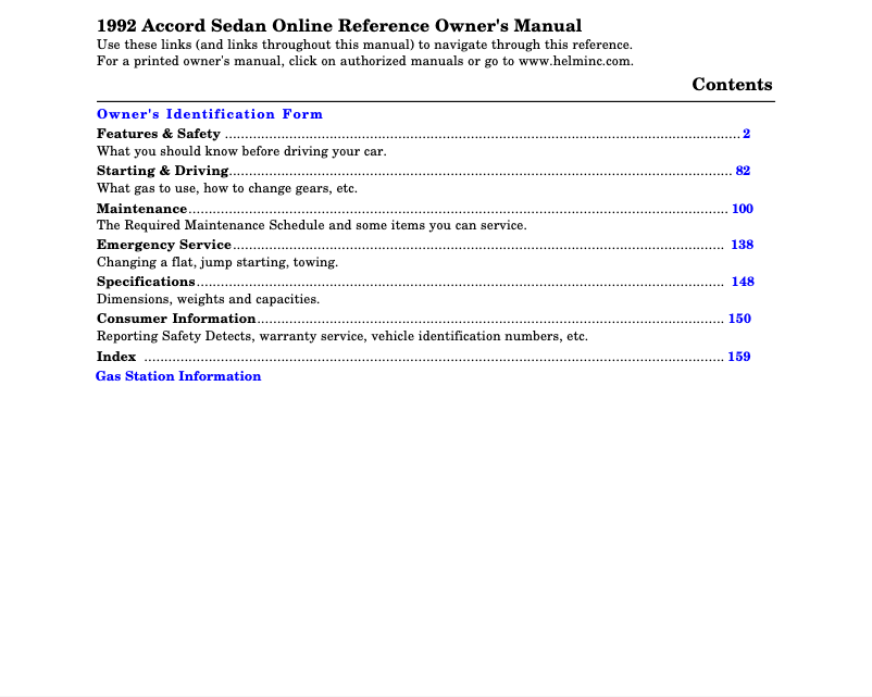 Page 1 de la notice Manuel utilisateur Honda Accord Wagon (1992)