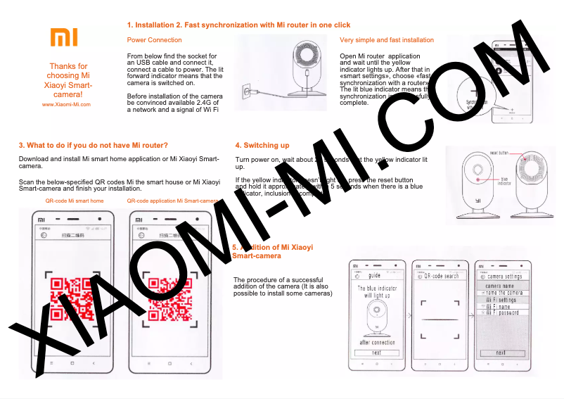 Page 1 de la notice Manuel utilisateur Xiaomi Yi Home Camera