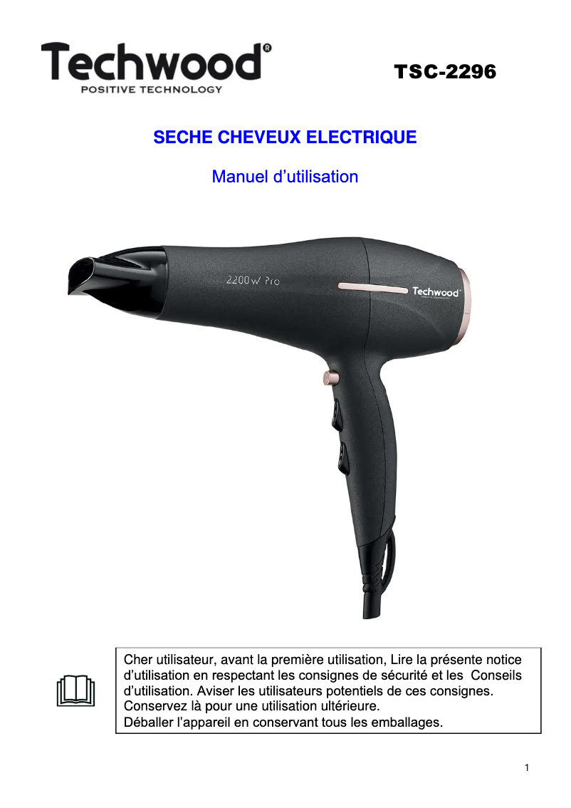 Page n°1 - Manuel utilisateur Techwood TSC-2296