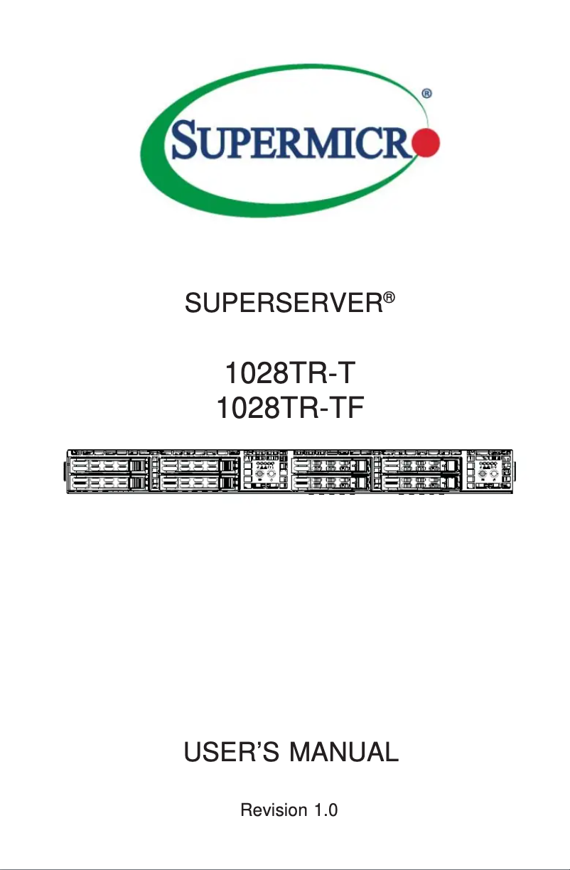 Page 1 de la notice Manuel utilisateur Supermicro SuperServer 1028TR-T