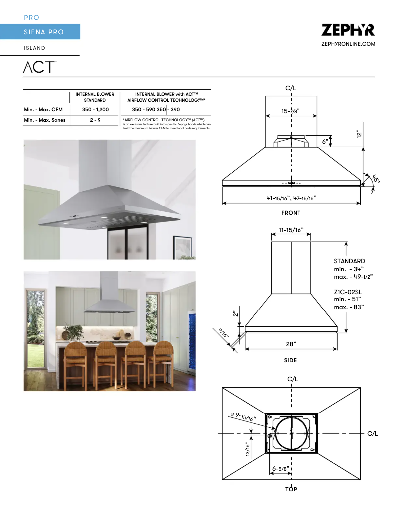 Page 1 de la notice Fiche technique Zephyr ZSL-E48DS