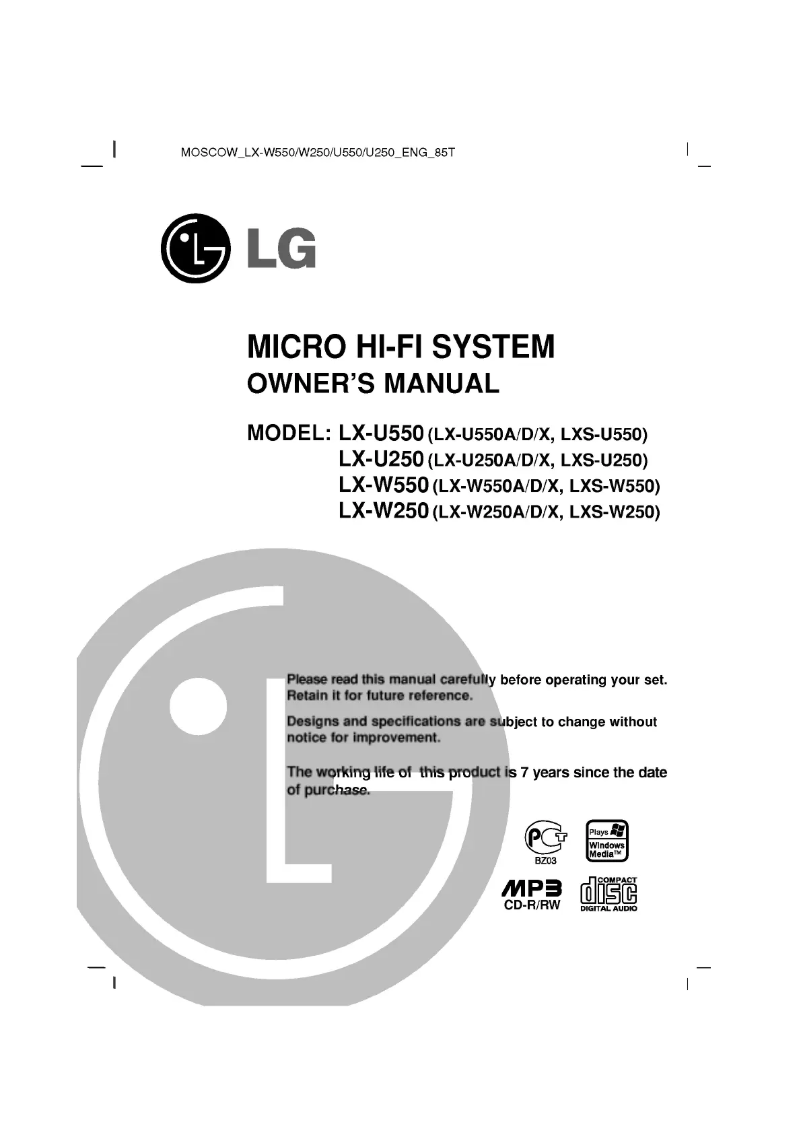 Page 1 de la notice Manuel utilisateur LG LX-U250X