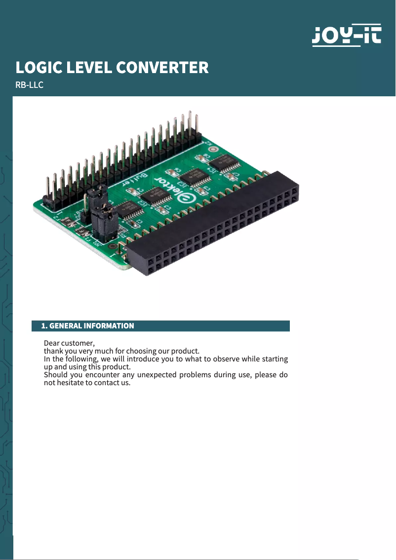 Page 1 de la notice Manuel utilisateur Joy-It RB-LLC