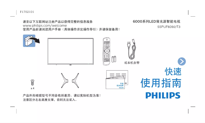 Page 1 de la notice Guide de démarrage rapide Philips 55PUF6092