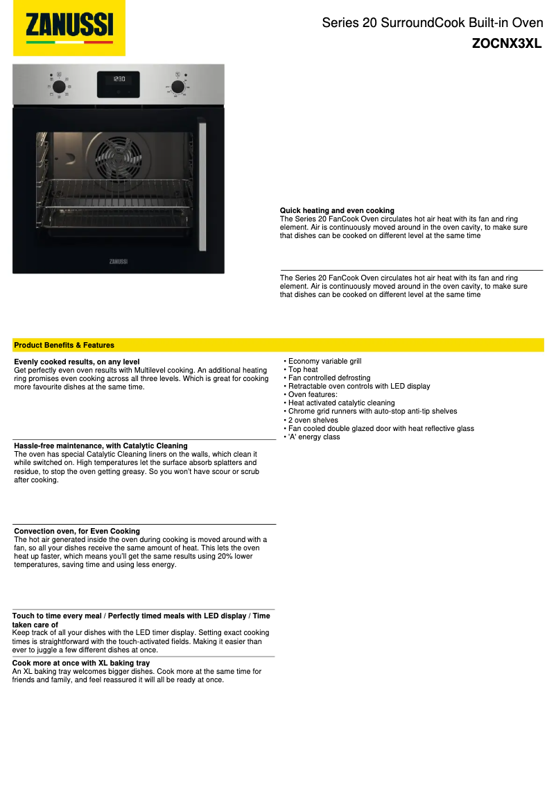 Page 1 de la notice Fiche technique Zanussi ZOCNX3XL