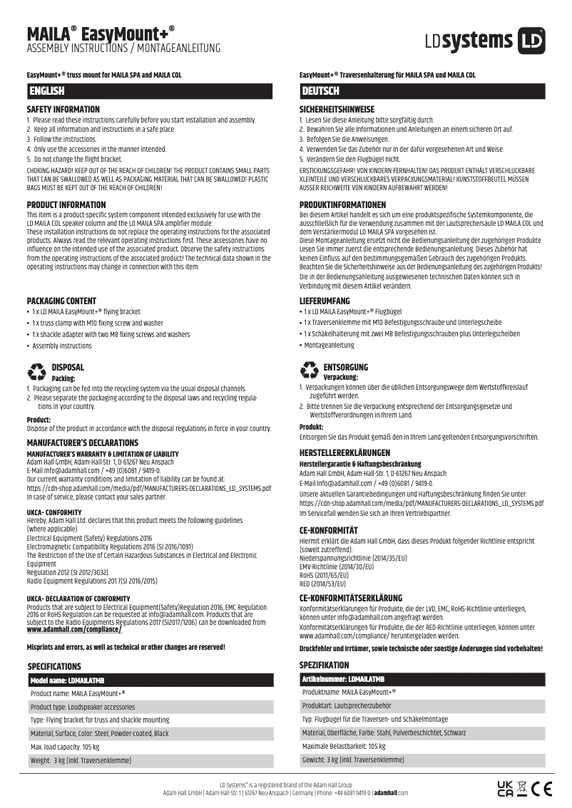 Page n°1 - Manuel utilisateur LD Systems MAILA EasyMount+