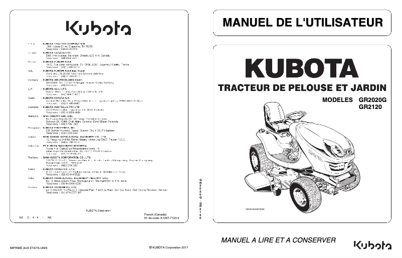 Page 1 de la notice Manuel utilisateur Kubota GR2020
