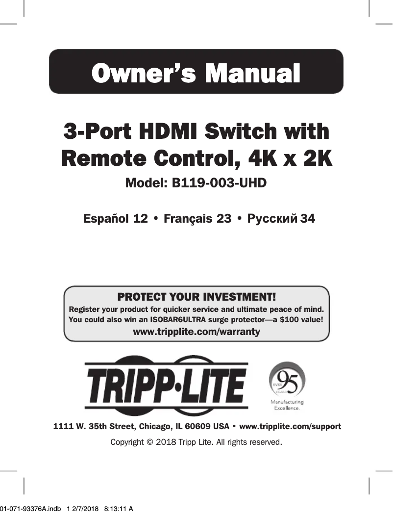 Página 1 del manual Manual de usuario Tripp Lite B119-003-UHD