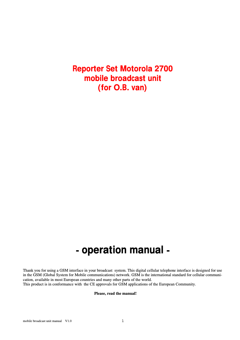 Page 1 de la notice Manuel utilisateur Motorola INT 2700