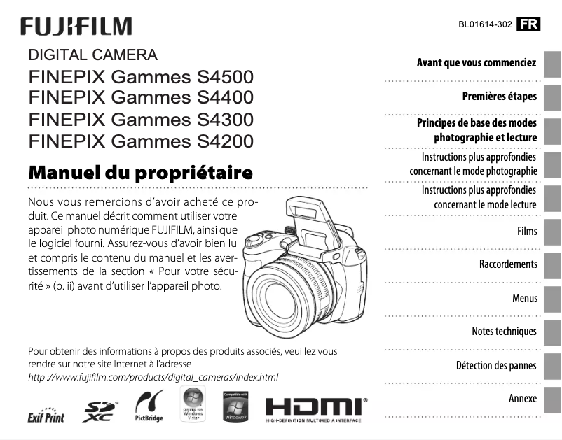 Page 1 de la notice Manuel utilisateur Fujifilm FinePix S4400