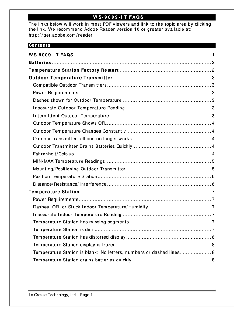 Image de la première page du manuel de l'appareil WS-9009BK-IT