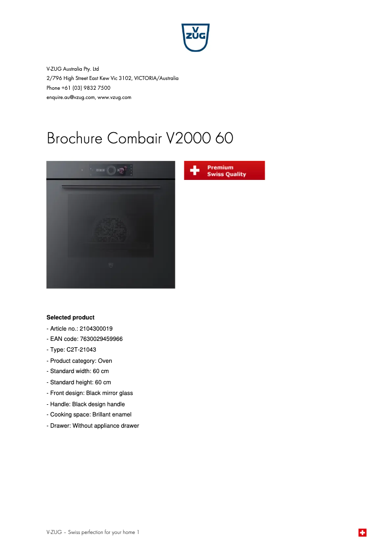 Image de la première page du manuel de l'appareil Combair V2000