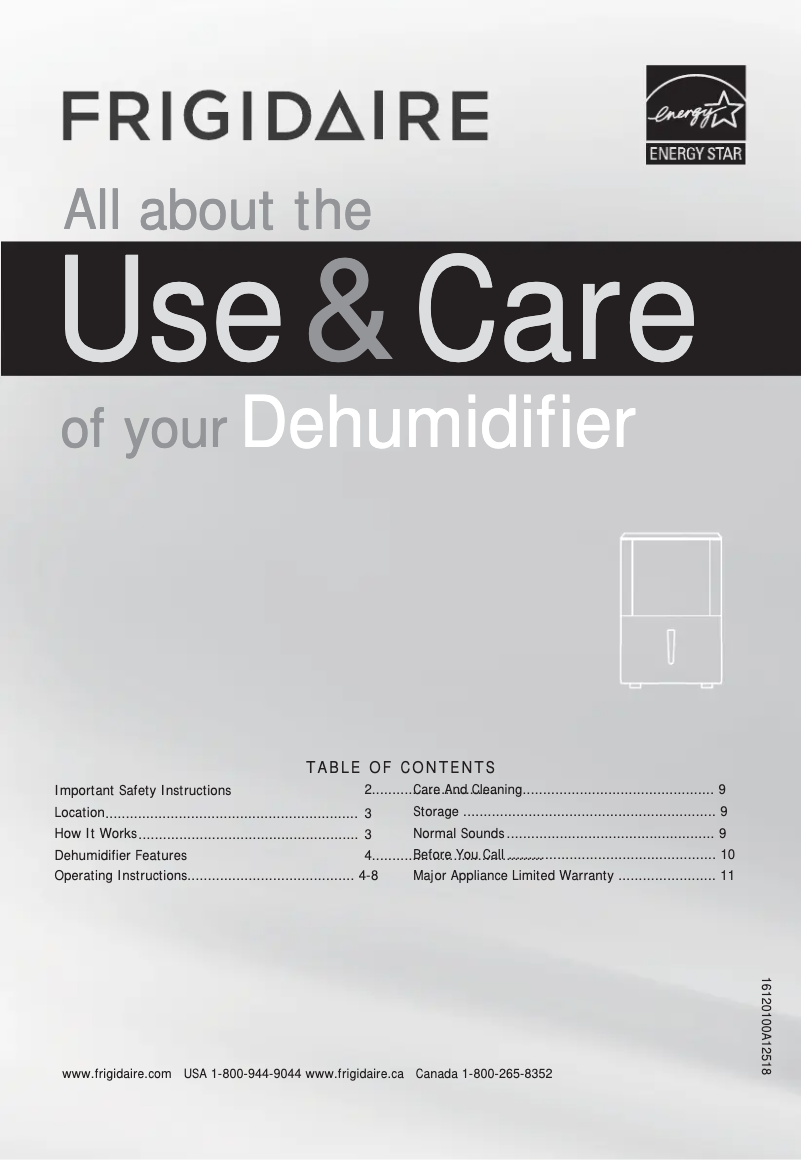 Page 1 de la notice Manuel d'utilisation et d'entretien Frigidaire FFAD2233W1