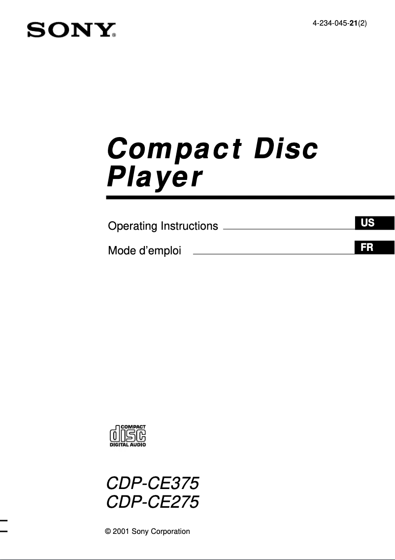 Page 1 de la notice Manuel utilisateur Sony CDP-CE275