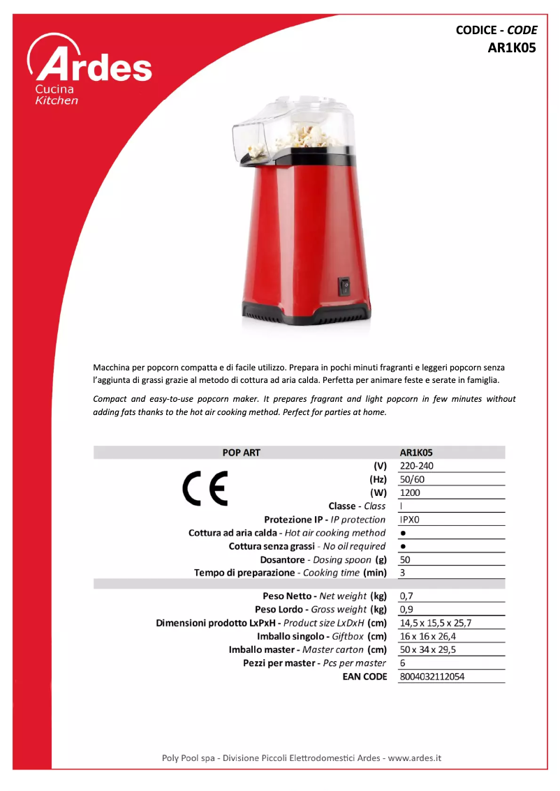 Página 1 del manual Ficha técnica Ardes AR1K05